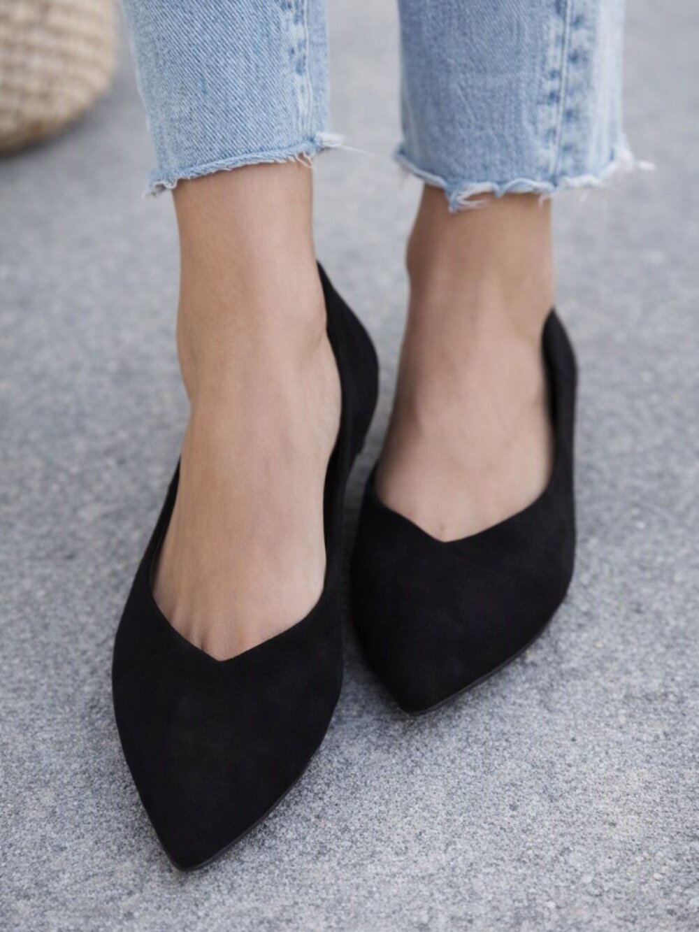 Black Pointed Slip-On Soft Suede Feel Flats